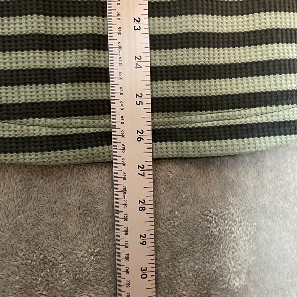 Lou Grey Women Green Striped Cowl Neck Slouchy Stretch Relaxed Waffle Knit Top S - Picture 8 of 9